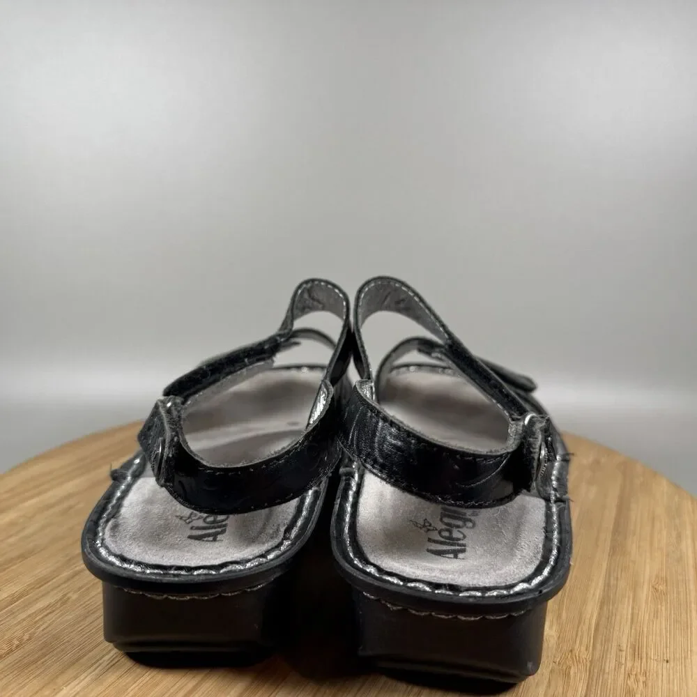 S‎ Alegria Verona Black Leather Low Wedge Sandals EU 37 US 6